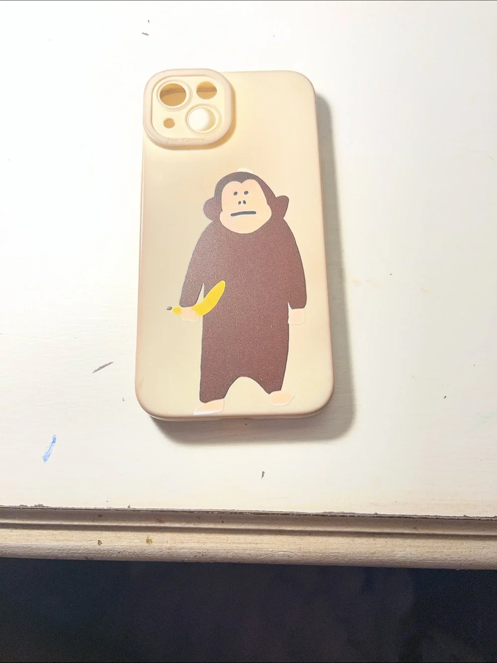 SHEIN Beige Phone Case with Brown Monkey and Yellow Banana